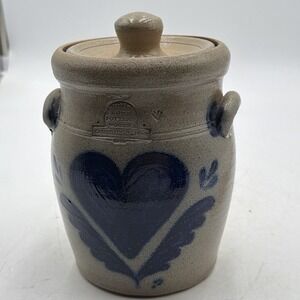Vintage ROWE Pottery Works Salt Glaze Heart 8.5" Dark Cobalt 1985 Excellent